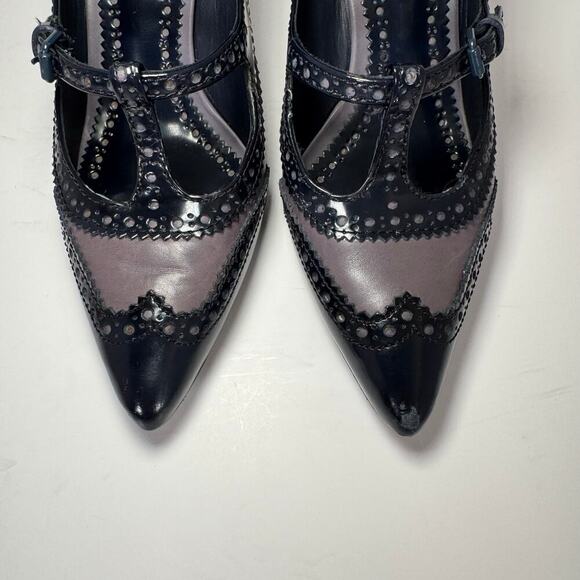 Tory Burch Everly High Heel Pumps Wingtip Design T-Strap Blue Purple Women 8 - Picture 5 of 8